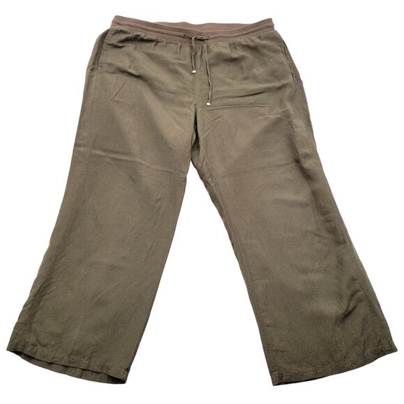 Lane Bryant Pants Women's 22/24 Green Pull On Drawstring Wide Leg Linen Blend - Picture 1 of 5